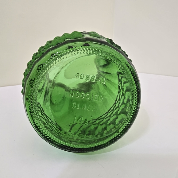 vintage Hoosier Emerald Green Glass Floral Bouquet Vase Diamond Cut Ribbed - Picture 10 of 16